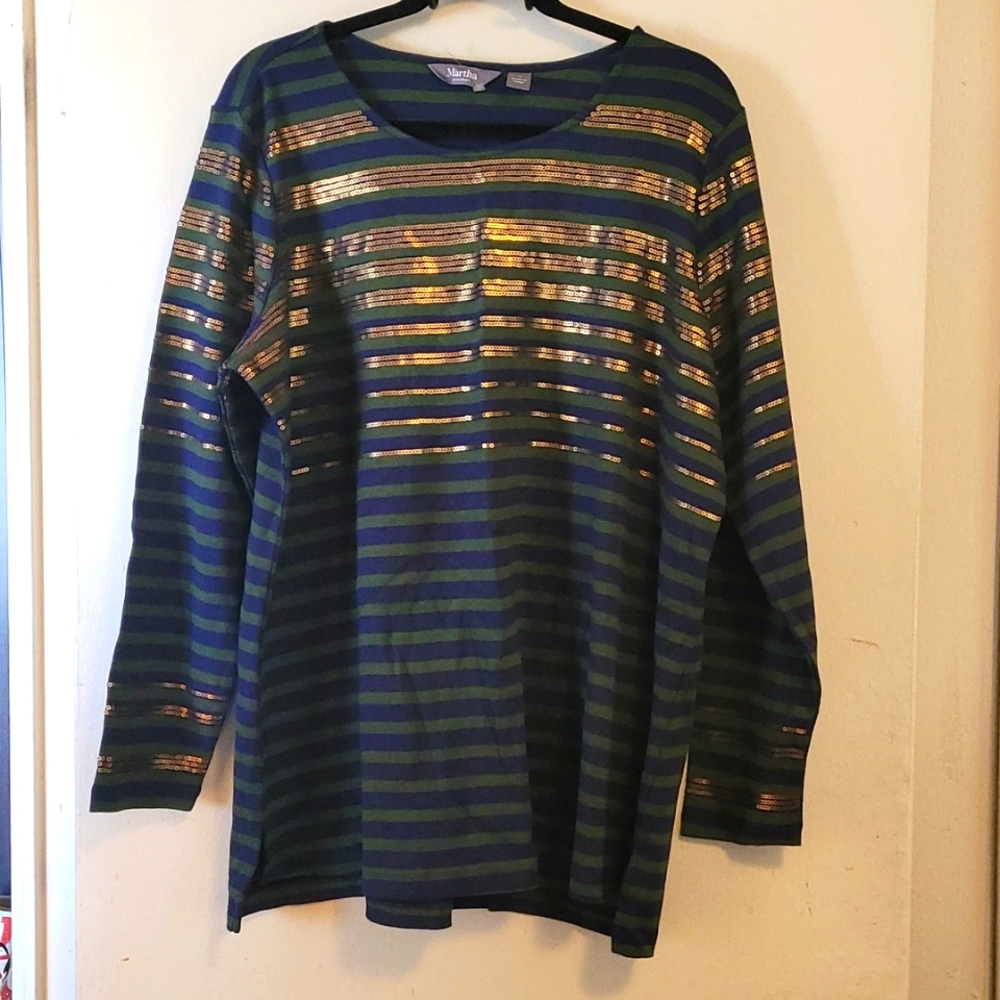 Striped Sequin Long Sleeve Shirt NWOT